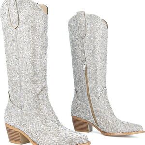 Dazzling Silver Sparkle Cowboy Boots